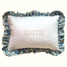 Load image into Gallery viewer, Ruffle Cushion - Linen & Felicite Blue
