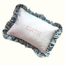 Load image into Gallery viewer, Ruffle Cushion - Linen & Felicite Blue