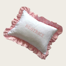 Load image into Gallery viewer, Ruffle Cushion - Linen & Pink Liberty