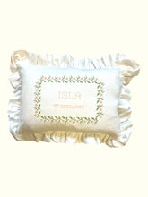 Load image into Gallery viewer, Ruffle Cushion - White Linen and Floral Embroidery
