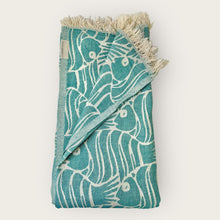 Load image into Gallery viewer, Hammam Beach Towel –  Turquoise Fish
