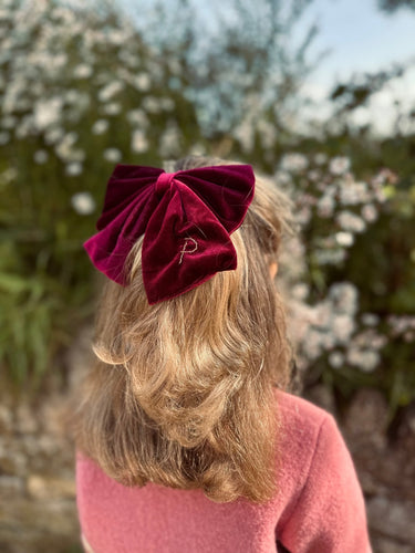 Nells Archdale Velvet Bow - Burgundy - Hand Embroidered - Nells Archdale