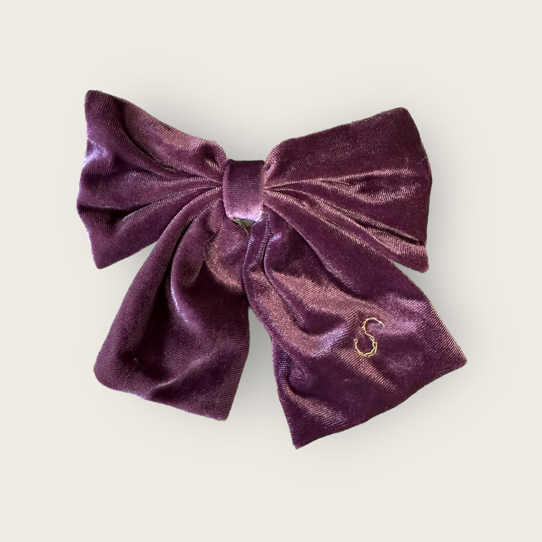 Nells Archdale Velvet Bow - Crimson - Hand Embroidered - Nells Archdale