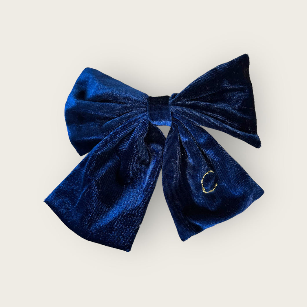 Nells Archdale Velvet Bow - Midnight Blue - Hand Embroidered - Nells Archdale